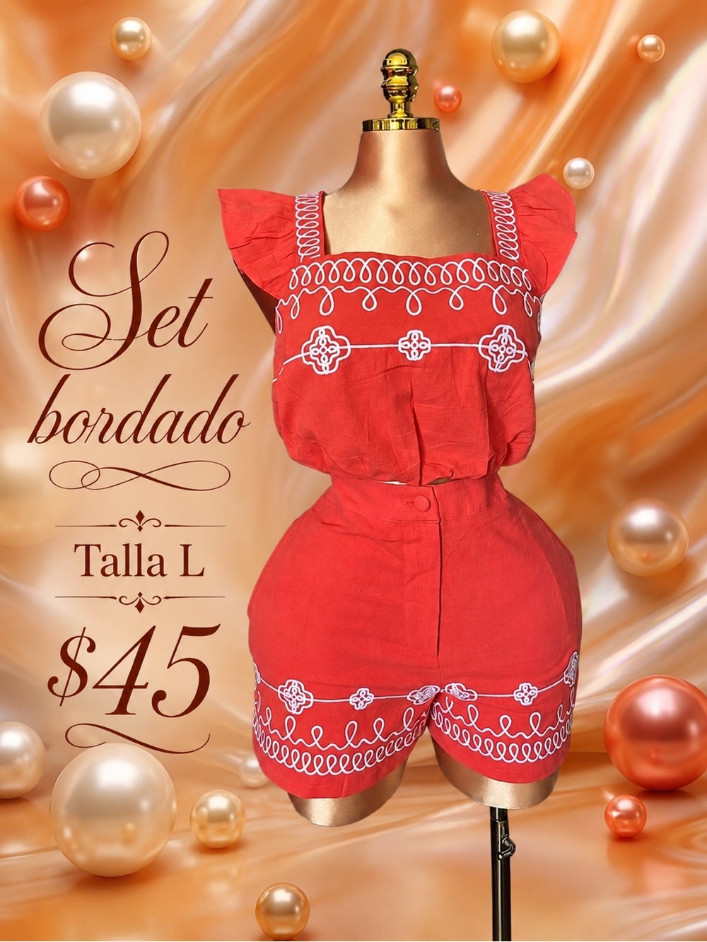 Embroidered Red Two-Piece Set